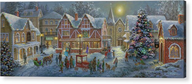 Christmas Village Panoramic Acrylic Print featuring the painting Christmas Village Panoramic by Nicky Boehme