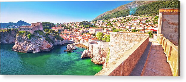 Dubrovnik Acrylic Print featuring the photograph Dubrovnik bay and historic walls panoramic view by Brch Photography