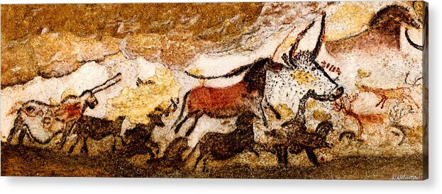 Lascaux Acrylic Print featuring the digital art Lascaux Hall of the Bulls - Running from the Hunters by Weston Westmoreland
