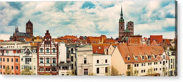 Stralsund Acrylic Print featuring the photograph Panoramic view of Stralsund, Germany. by Michal Bednarek