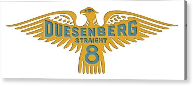 Duesenberg Acrylic Print featuring the digital art Duesenberg Straight Eight Emblem - GOLD by Retrographs