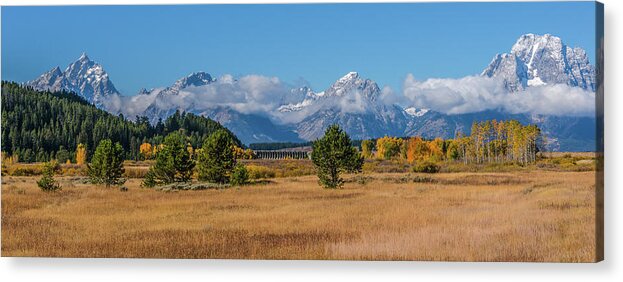 Autumn Acrylic Print featuring the photograph Jackson Lake Dam In Autumn by Yeates Photography