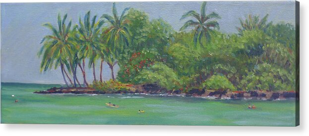 Hawaii Acrylic Print featuring the painting Keauhou Bay by Stan Chraminski