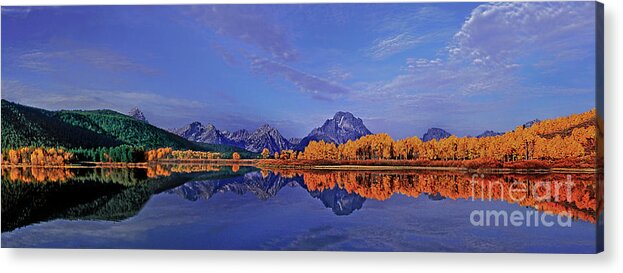 Dave Wellling Acrylic Print featuring the photograph Panorama Fall Morning Oxbow Bend Grand Tetons by Dave Welling