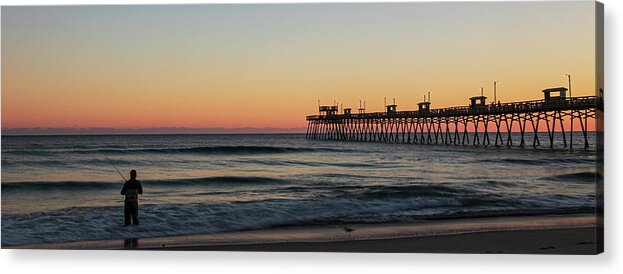 Bogue Inlet Acrylic Print featuring the photograph Panoramic Sunset at Bogue Inlet Pier Emerald Isle North Carolina by Bob Decker