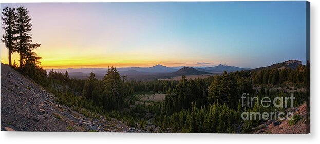 Crater Lake Acrylic Print featuring the photograph Rim Drive Sunset Panorama by Michael Ver Sprill