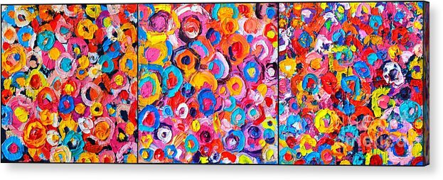Abstract Acrylic Print featuring the painting Abstract Colorful Flowers Triptych by Ana Maria Edulescu