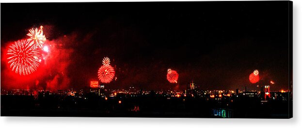 Baltimore Acrylic Print featuring the photograph Baltimore Harbor Fireworks Panorama by Bill Swartwout