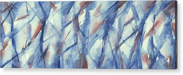 Abstract Acrylic Print featuring the painting Blue White and Coral Abstract Panoramic Painting by Beverly Brown PRints