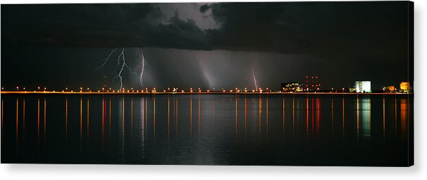 Lightning Storm Acrylic Print featuring the photograph Lightning Storm pano work A by David Lee Thompson