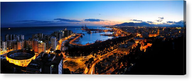 Panoramic Acrylic Print featuring the photograph Malaga Dusk Panorama by ChrisHepburn