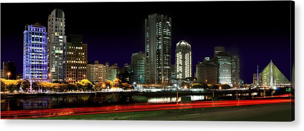 Sao Paulo Acrylic Print featuring the photograph Modern Sao Paulo Skyline near Brooklin District and Stayed Bridge by Carlos Alkmin