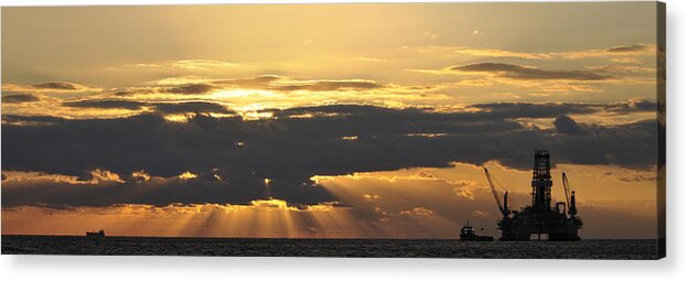 Oil Rig Acrylic Print featuring the photograph Morning in the oilfield by Bradford Martin