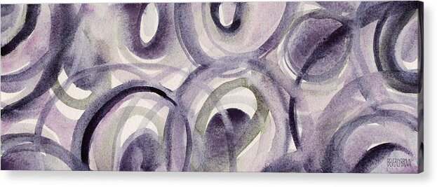 Purple Acrylic Print featuring the painting Purple and Green Circles Abstract Panoramic Painting by Beverly Brown Prints
