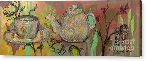 Teapot Acrylic Print featuring the painting Tea Blossoms by Robin Pedrero