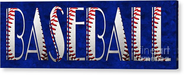 Baseball Acrylic Print featuring the photograph The Word Is BASEBALL On Blue by Andee Design