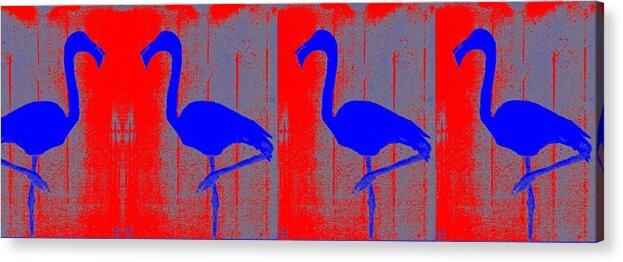 Flamingo Acrylic Print featuring the painting Un Groupe De Flamants Rose by George Pedro