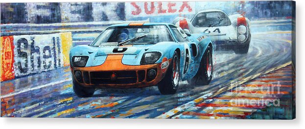 Paintings Acrylic Print featuring the painting 1969 Le Mans 24 Ford GT 40 Ickx Oliver Winner by Yuriy Shevchuk
