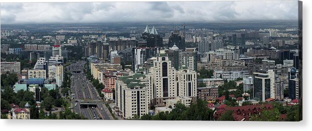 Skyline Acrylic Print featuring the photograph Almaty Skyline Panoramic by Robert Grac