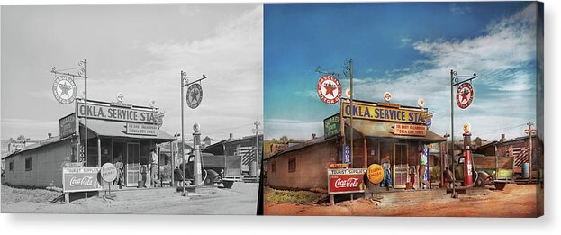 Color Acrylic Print featuring the photograph Gas Station - Oklahoma Service Station 1939 - Side by Side by Mike Savad