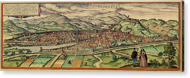 Map Of Florence Acrylic Print featuring the photograph Map Of Florence 1572 by Andrew Fare