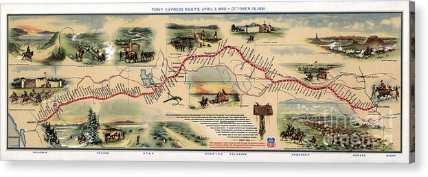 Communication Acrylic Print featuring the photograph Map Of Pony Express Route, 1860-1861 by Science Source