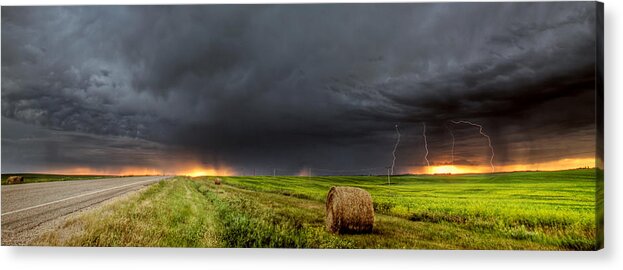  Acrylic Print featuring the digital art Panoramic Lightning Storm in the Prairies by Mark Duffy