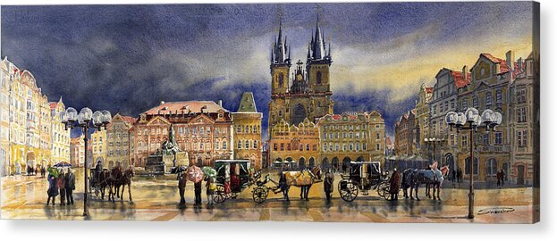 Watercolor Acrylic Print featuring the painting Prague Old Town Squere After rain by Yuriy Shevchuk