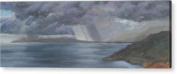 Seascape Acrylic Print featuring the painting Storm over Rethymno, Crete by David Capon