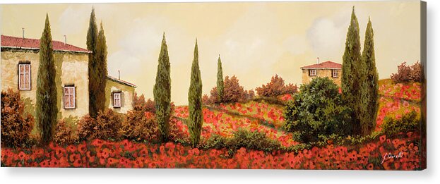 Landscape Acrylic Print featuring the painting Tre Case Tra I Papaveri Rossi by Guido Borelli