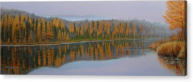 Fall Forest Reflecting On A Lake Acrylic Print featuring the painting New Hampshire Reflection #1 by Bruce Dumas