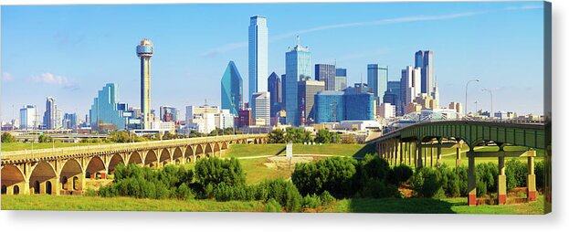 Scenics Acrylic Print featuring the photograph Dallas Downtown Skyline Panoramic by Moreiso