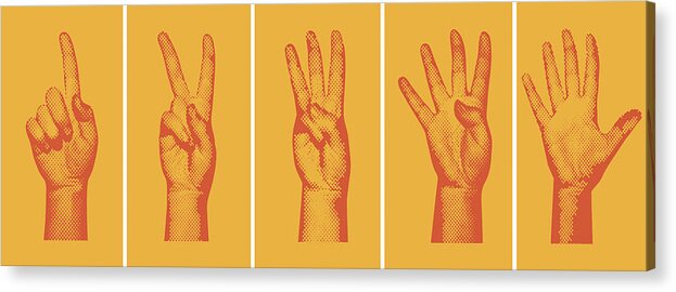 Orange Color Acrylic Print featuring the drawing Halftone Number Fingers by Stevenfoley