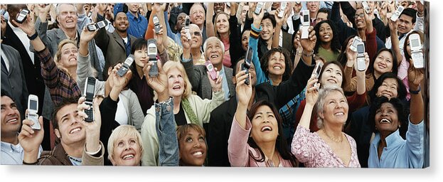 Human Arm Acrylic Print featuring the photograph Large Crowd of People Holding Their Mobile Phones in the Air by Digital Vision.