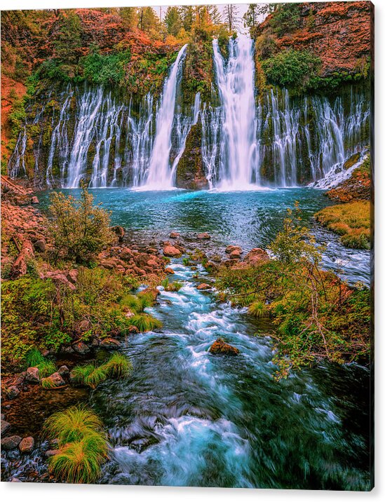 Burney Falls Acrylic Print featuring the photograph Burney Falls and Creek by Don Hoekwater Photography