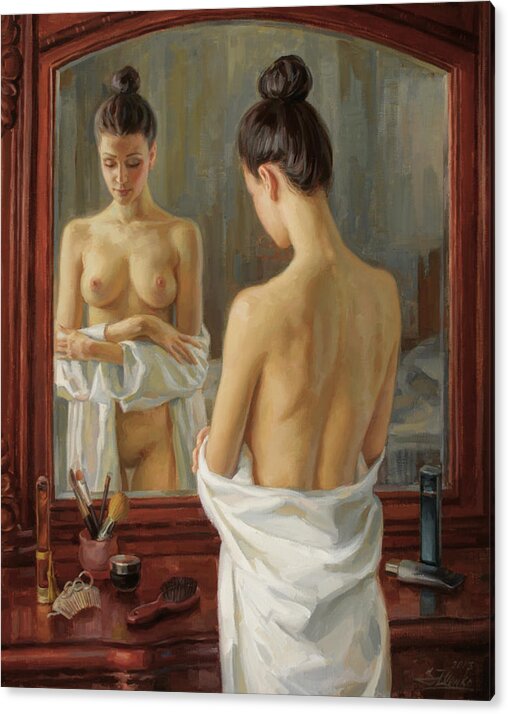 Female Nude Acrylic Print featuring the painting Reflection by Serguei Zlenko