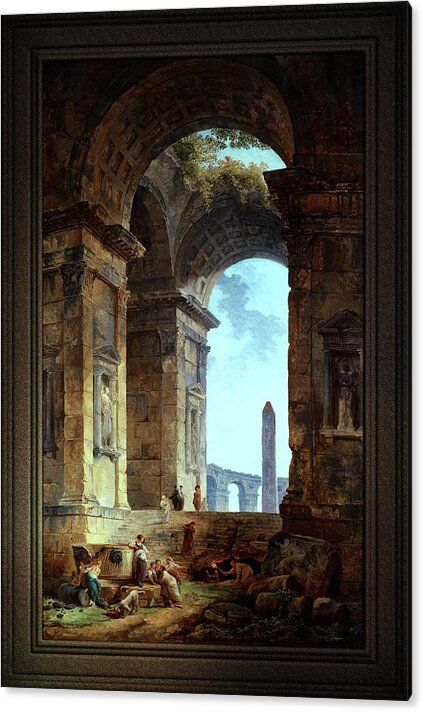 Ruins With An Obelisk Acrylic Print featuring the painting Ruins With An Obelisk In The Distance Fine Art Old Masters Reproduction by Rolando Burbon