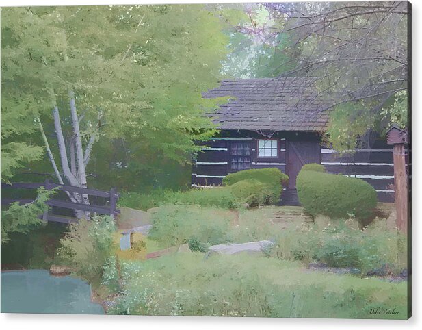 Log Cabin Retreat Acrylic Print featuring the painting Bridge To Harmony by Debra   Vatalaro