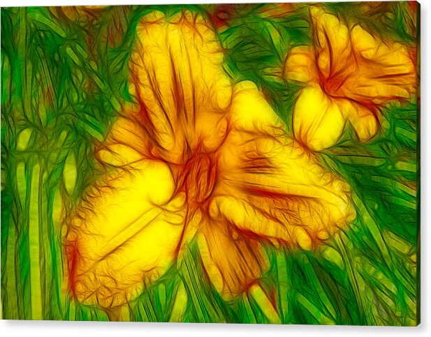 Abstract Acrylic Print featuring the painting Yellow Day Lilies by Omaste Witkowski