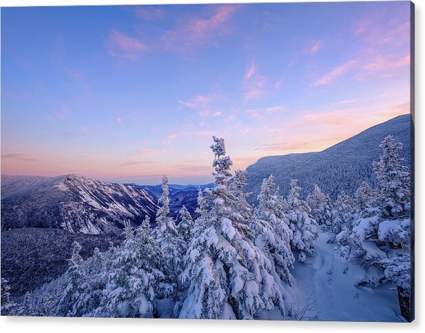 Snow Acrylic Print featuring the photograph Crawford Notch Winter View. by Jeff Sinon