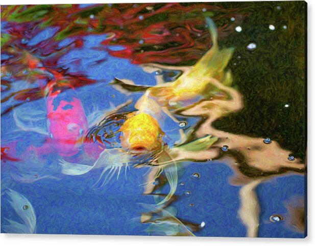 Friendly Enemies Acrylic Print featuring the digital art Koi Pond Fish - Friendly Enemies - by Omaste Witkowski by Omaste Witkowski