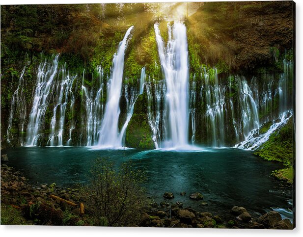 Burney Falls Acrylic Print featuring the photograph Sunbeams at Burney Falls by Don Hoekwater Photography