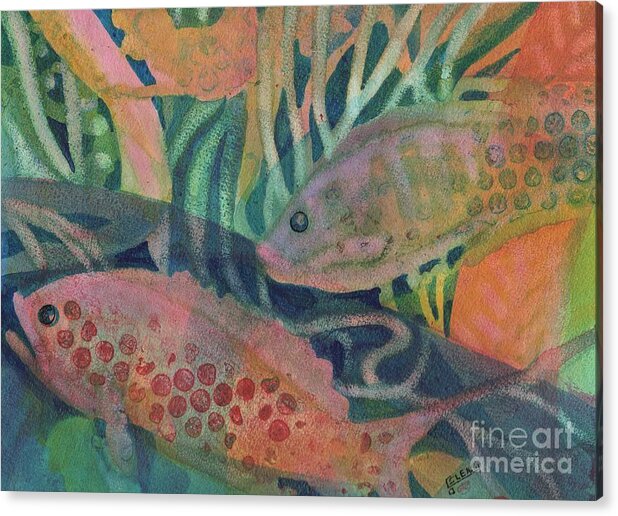 Underwater Acrylic Print featuring the painting One Two Pink Blue by Joan Clear