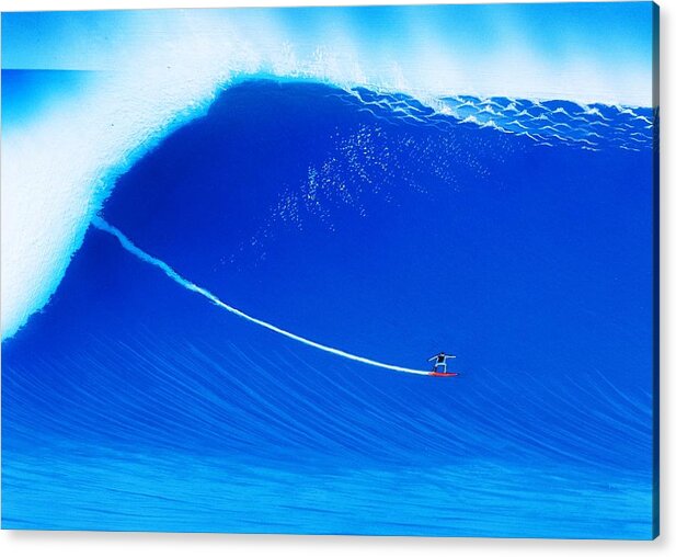 Surfing Acrylic Print featuring the painting Jaws Cliff Angle 1-10-2004 by John Kaelin
