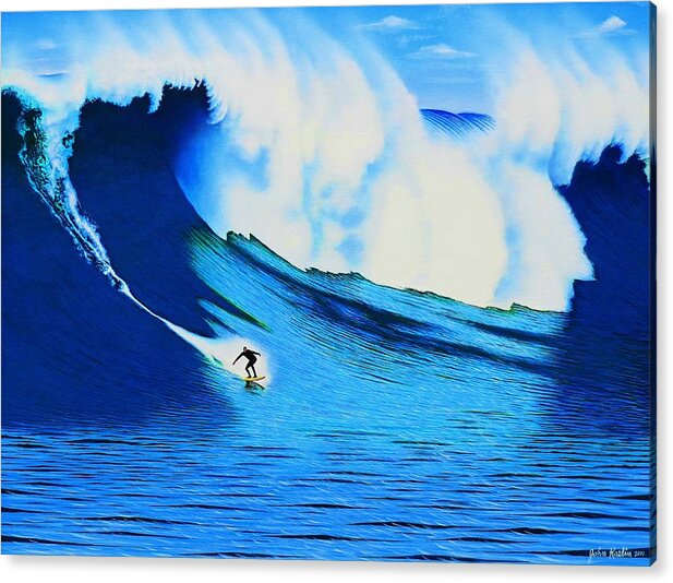 Surfing Acrylic Print featuring the painting Mavericks 1999 by John Kaelin