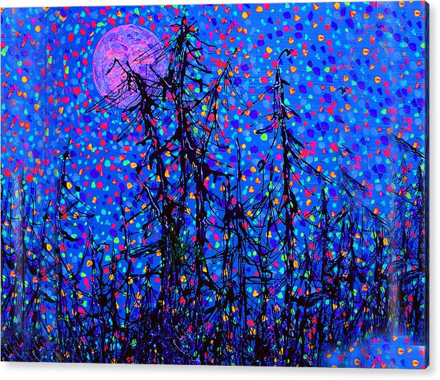Moon Acrylic Print featuring the painting Moonlit Forest by Michael A Klein