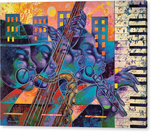 Figurative Acrylic Print featuring the painting Street Songs by Larry Poncho Brown