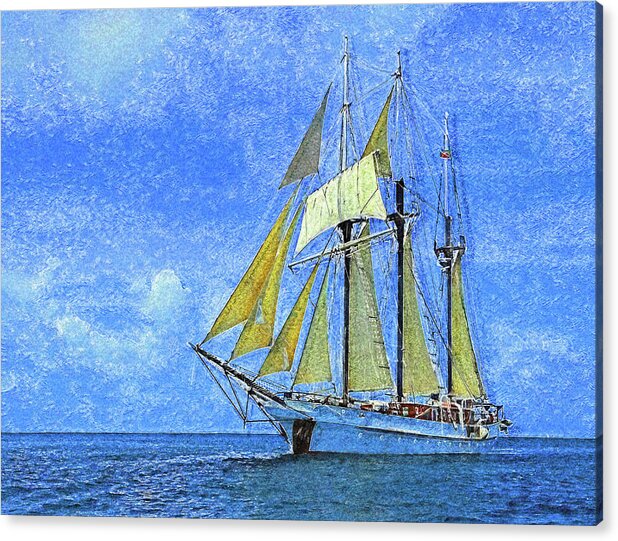 Vela Acrylic Print featuring the digital art S / V Vela Sailing the Caribbean Impressionism by Island Hoppers Art