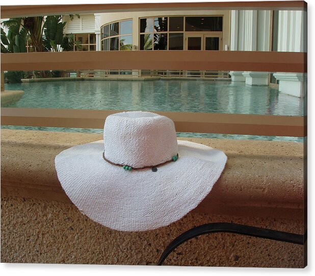 White Hat Acrylic Print featuring the photograph White Hat at the Pool by Dan Podsobinski
