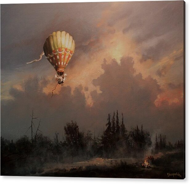 Balloon Acrylic Print featuring the painting Flight of the Swan 3 by Tom Shropshire